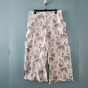 NWT CYNTHIA ROWLEY 100% LINEN WIDE LEG LOUNGE PANTS  WHITE W/ANIMAL PRINT XL